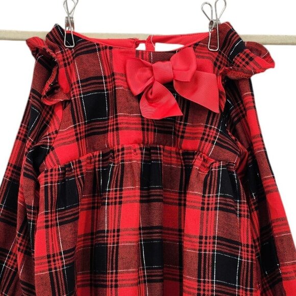 NWT Rare Editions Flannel Plaid Red Black Ruffle Top Girls 24M Months - Picture 2 of 9